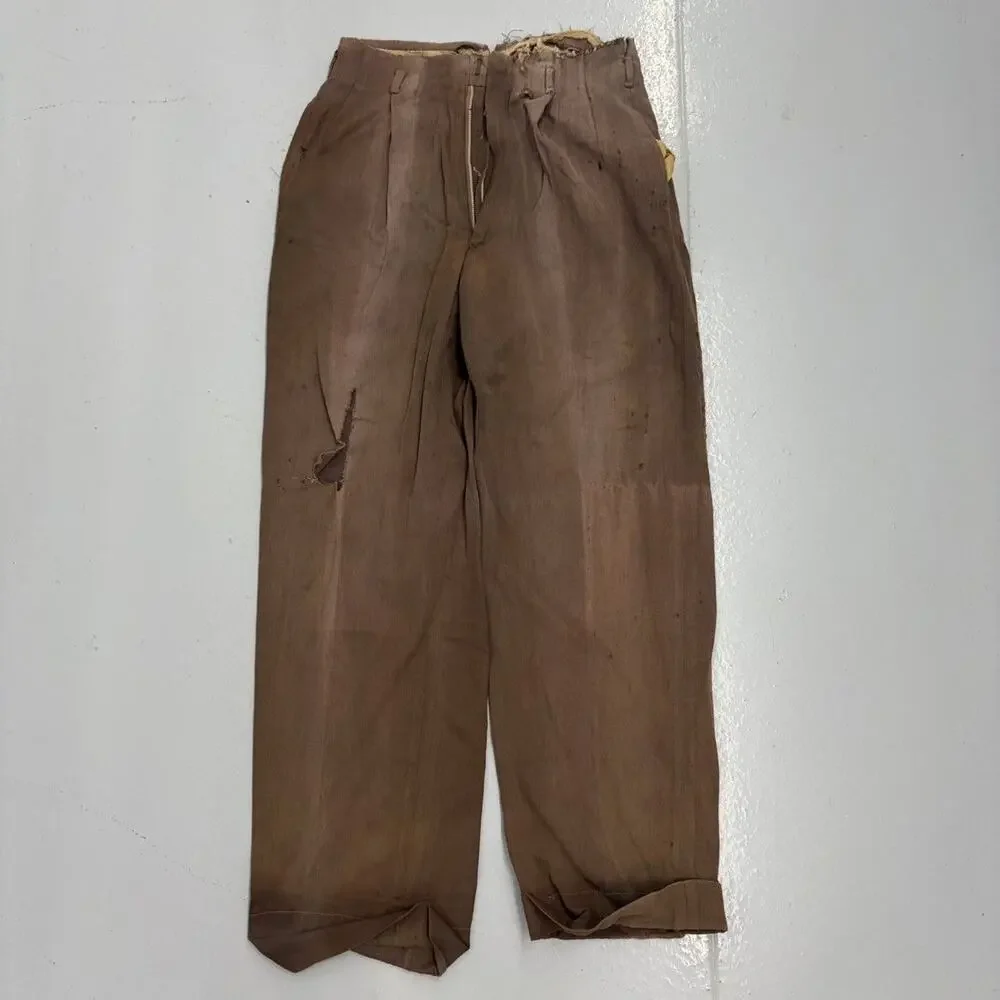Vintage 50s Brown Rayon Drop Loop Trousers 28x29